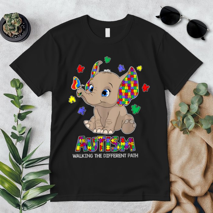 Autism Awareness Elephant Walking The Different Path Puzzle Premium T-Shirt