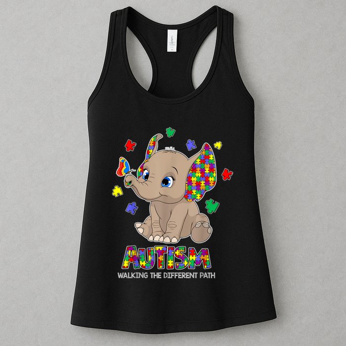 Autism Awareness Elephant Walking The Different Path Puzzle Womens Tank Top