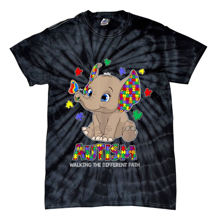 Autism Awareness Elephant Walking The Different Path Puzzle Tie-Dye T-Shirt