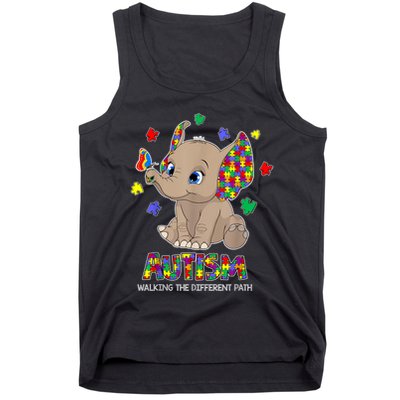 Autism Awareness Elephant Walking The Different Path Puzzle Tank Top