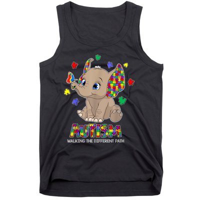 Autism Awareness Elephant Walking The Different Path Puzzle Tank Top