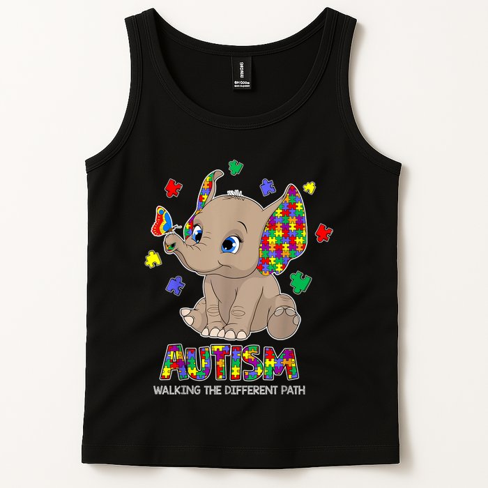 Autism Awareness Elephant Walking The Different Path Puzzle Tank Top