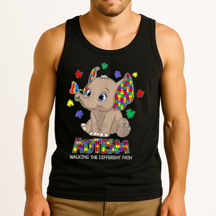 Autism Awareness Elephant Walking The Different Path Puzzle Tank Top