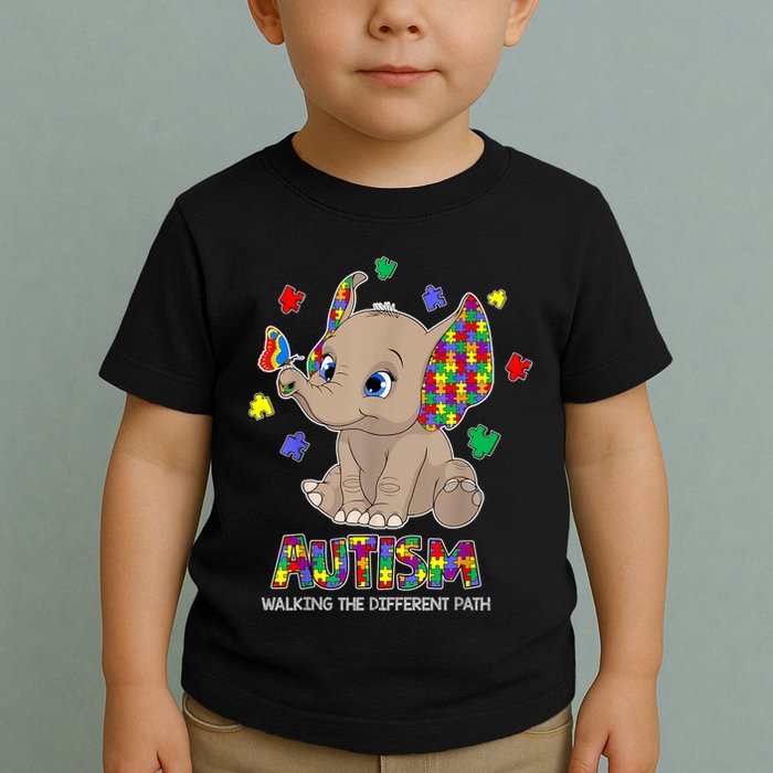 Autism Awareness Elephant Walking The Different Path Puzzle Toddler T-Shirt