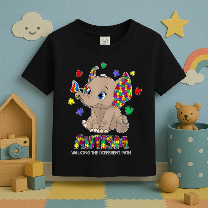 Autism Awareness Elephant Walking The Different Path Puzzle Toddler T-Shirt