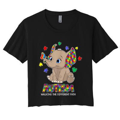 Autism Awareness Elephant Walking The Different Path Puzzle Crop Top