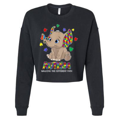 Autism Awareness Elephant Walking The Different Path Puzzle Cropped Pullover Crew