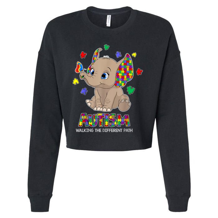 Autism Awareness Elephant Walking The Different Path Puzzle Cropped Pullover Crew