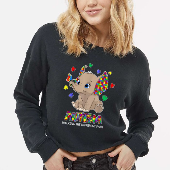 Autism Awareness Elephant Walking The Different Path Puzzle Cropped Pullover Crew