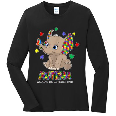 Autism Awareness Elephant Walking The Different Path Puzzle Ladies Long Sleeve Shirt