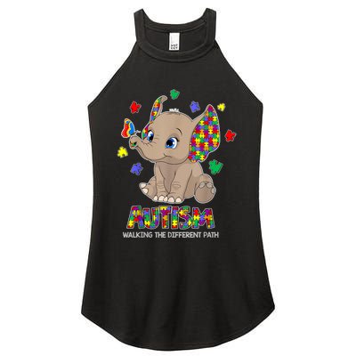 Autism Awareness Elephant Walking The Different Path Puzzle Women's Perfect Tri Rocker Tank