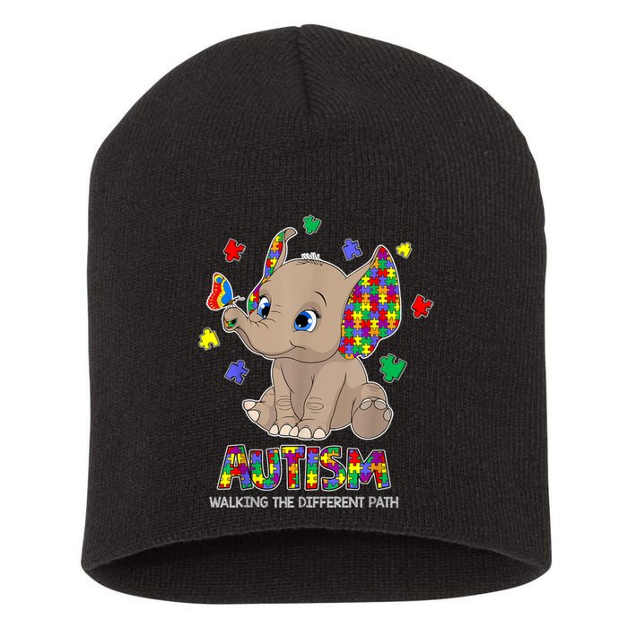 Autism Awareness Elephant Walking The Different Path Puzzle Short Acrylic Beanie