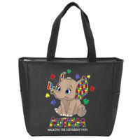Autism Awareness Elephant Walking The Different Path Puzzle Zip Tote Bag