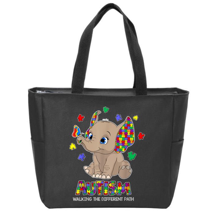 Autism Awareness Elephant Walking The Different Path Puzzle Zip Tote Bag