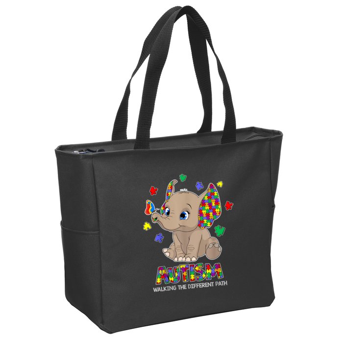 Autism Awareness Elephant Walking The Different Path Puzzle Zip Tote Bag