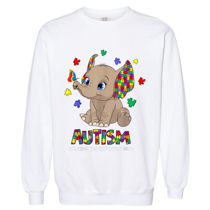 Autism Awareness Elephant Walking The Different Path Puzzle Garment-Dyed Sweatshirt