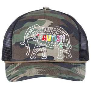 Autism Awareness Elephant Pride Retro Rope Trucker Hat Cap