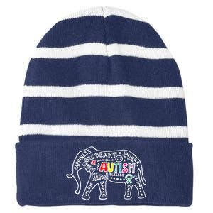 Autism Awareness Elephant Pride Striped Beanie with Solid Band