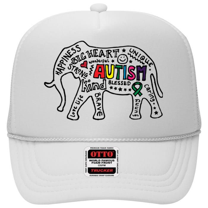 Autism Awareness Elephant Pride High Crown Mesh Back Trucker Hat