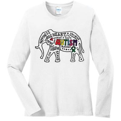 Autism Awareness Elephant Pride Ladies Long Sleeve Shirt