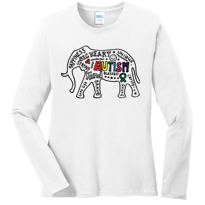 Autism Awareness Elephant Pride Ladies Long Sleeve Shirt