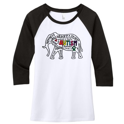 Autism Awareness Elephant Pride Women's Tri-Blend 3/4-Sleeve Raglan Shirt