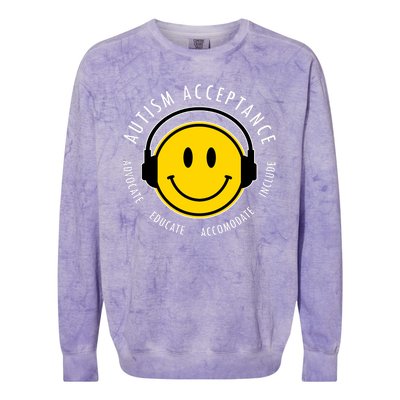 Autism Acceptance Educate Smiley Headphone Colorblast Crewneck Sweatshirt