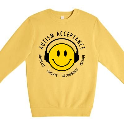 Autism Acceptance Educate Smiley Headphone Premium Crewneck Sweatshirt