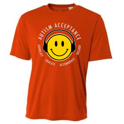 Autism Acceptance Educate Smiley Headphone Cooling Performance Crew T-Shirt