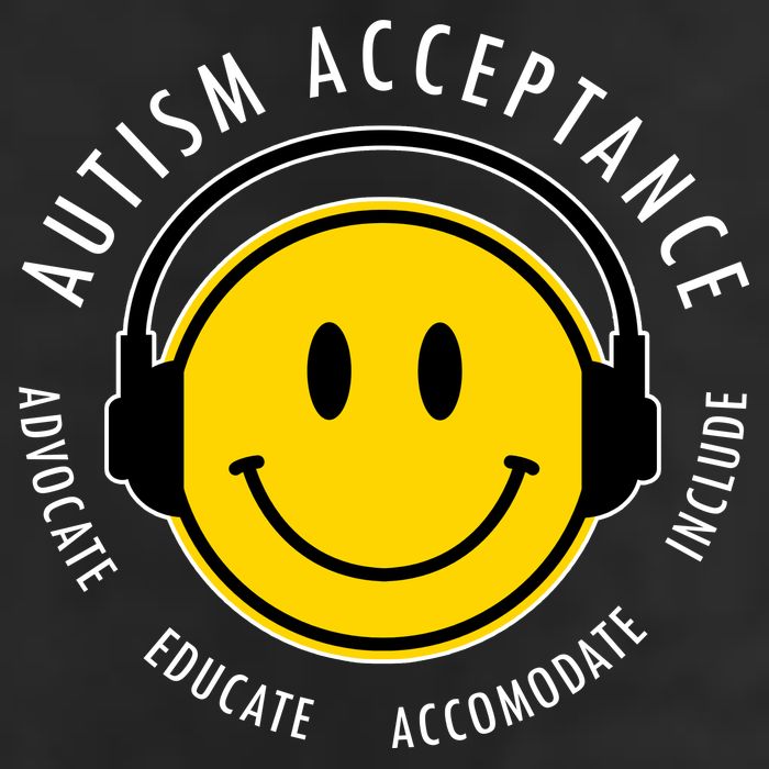 Autism Acceptance Educate Smiley Headphone 7 Panel Mesh Trucker Snapback Hat