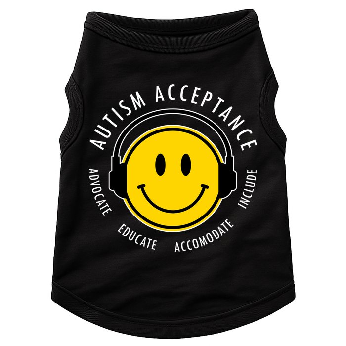 Autism Acceptance Educate Smiley Headphone Doggie Tank