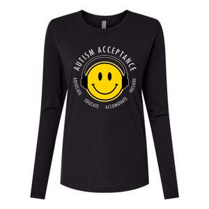 Autism Acceptance Educate Smiley Headphone Womens Cotton Relaxed Long Sleeve T-Shirt