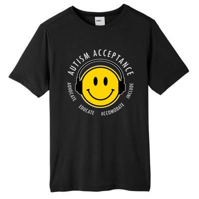 Autism Acceptance Educate Smiley Headphone Tall Fusion ChromaSoft Performance T-Shirt