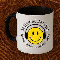 Autism Acceptance Educate Smiley Headphone Mug