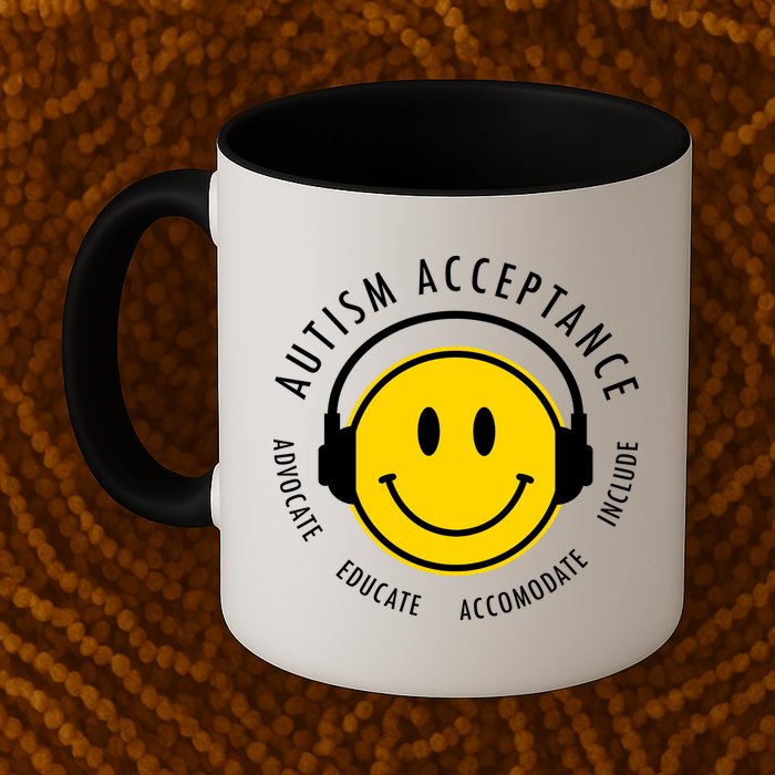 Autism Acceptance Educate Smiley Headphone Mug