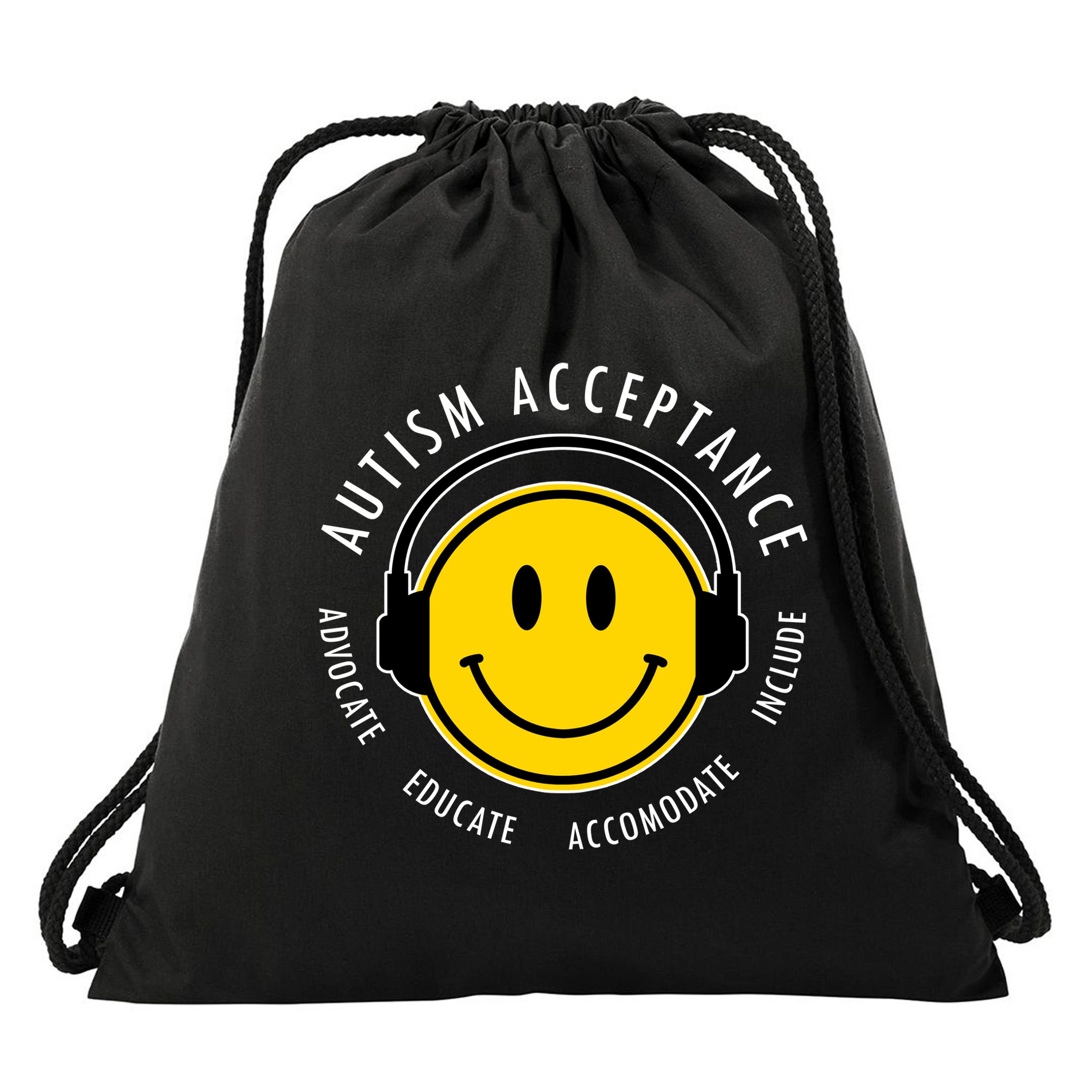 Autism Acceptance Educate Smiley Headphone Drawstring Bag