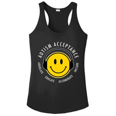 Autism Acceptance Educate Smiley Headphone Ladies PosiCharge Competitor Racerback Tank