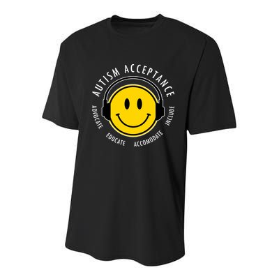 Autism Acceptance Educate Smiley Headphone Youth Performance Sprint T-Shirt
