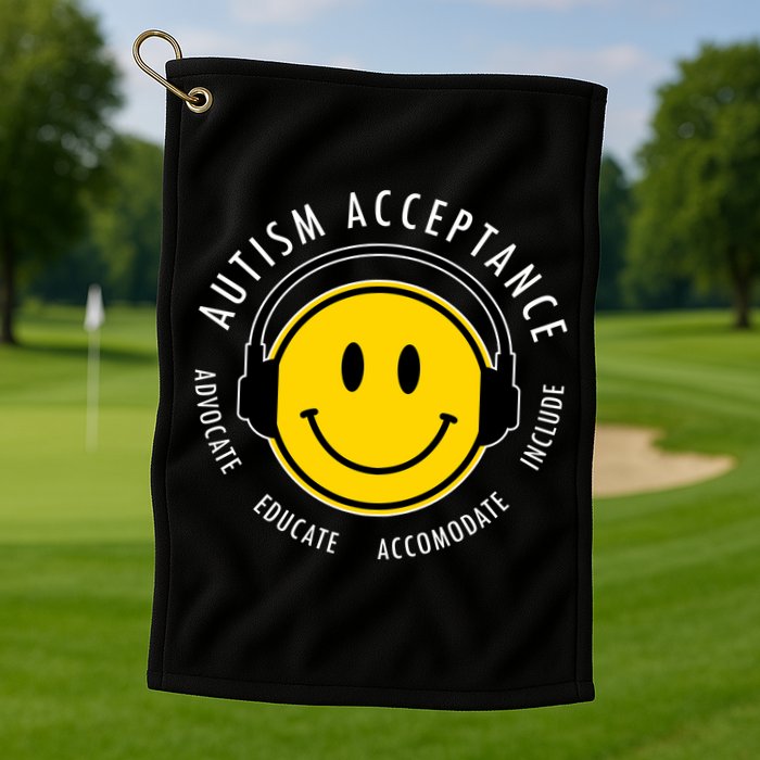 Autism Acceptance Educate Smiley Headphone Golf Towel