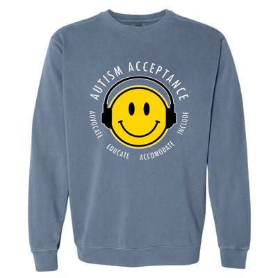 Autism Acceptance Educate Smiley Headphone Garment-Dyed Sweatshirt