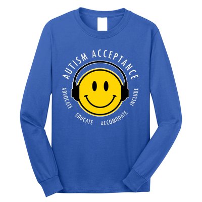 Autism Acceptance Educate Smiley Headphone Long Sleeve Shirt