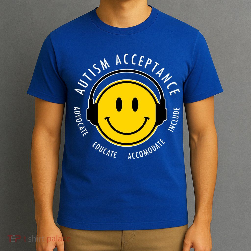 Autism Acceptance Educate Smiley Headphone T-Shirt