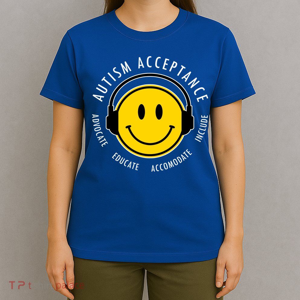 Autism Acceptance Educate Smiley Headphone T-Shirt