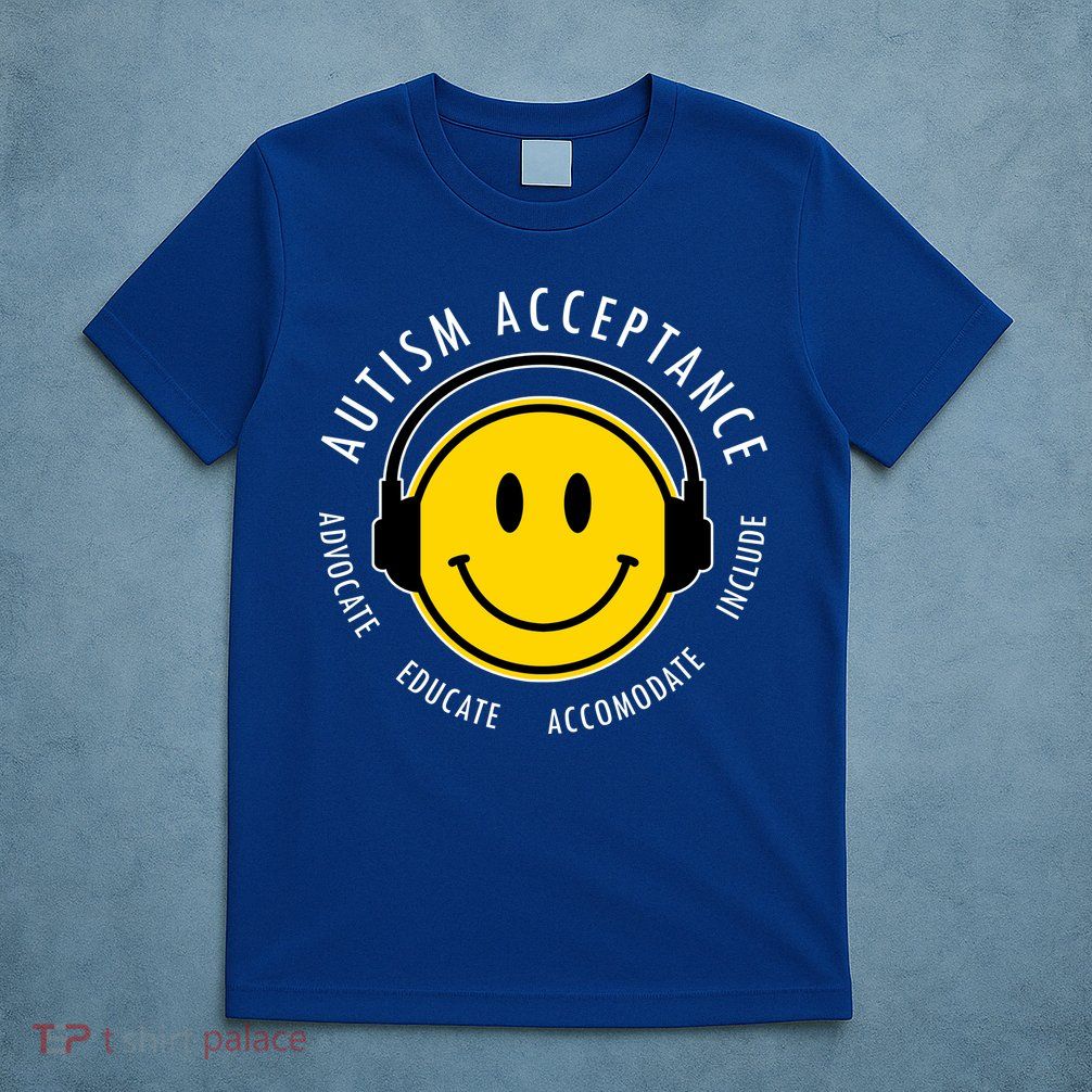Autism Acceptance Educate Smiley Headphone T-Shirt