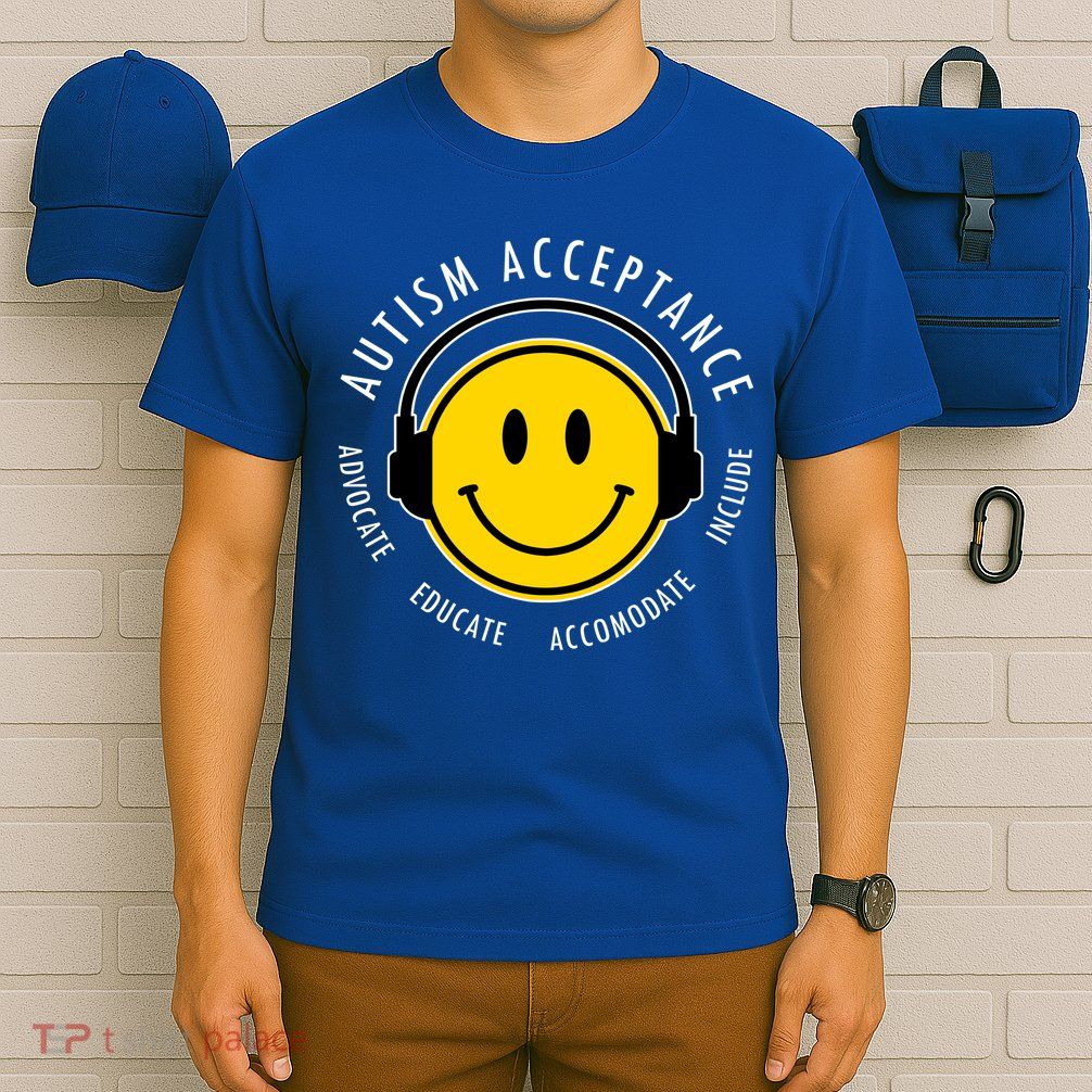 Autism Acceptance Educate Smiley Headphone T-Shirt