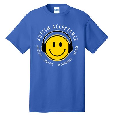 Autism Acceptance Educate Smiley Headphone Tall T-Shirt