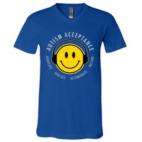 Autism Acceptance Educate Smiley Headphone V-Neck T-Shirt