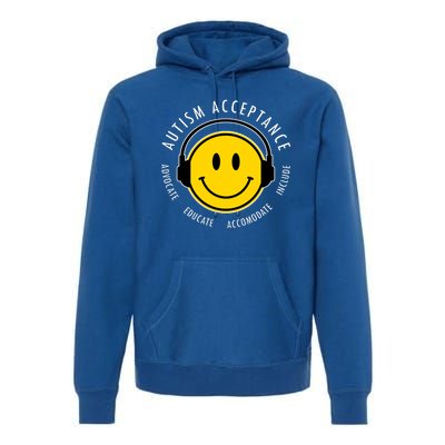 Autism Acceptance Educate Smiley Headphone Premium Hoodie