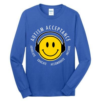 Autism Acceptance Educate Smiley Headphone Tall Long Sleeve T-Shirt