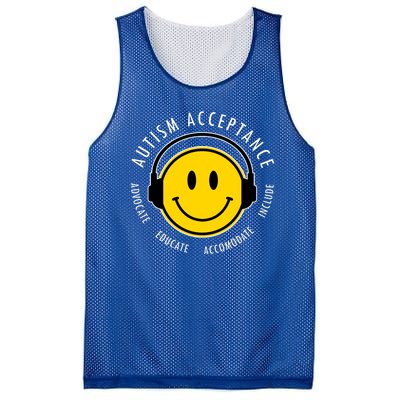 Autism Acceptance Educate Smiley Headphone Mesh Reversible Basketball Jersey Tank